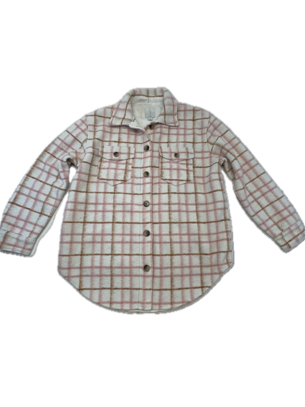 Joie Pink Brown Plaid Fleece Sherpa Shirt Jacket Shacket Large